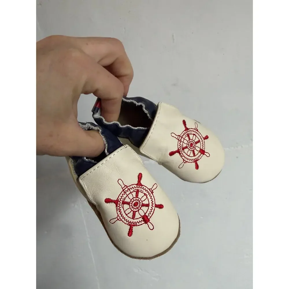 Robeez Nautical Infant Baby Shoes Size 0-6 Months Leather